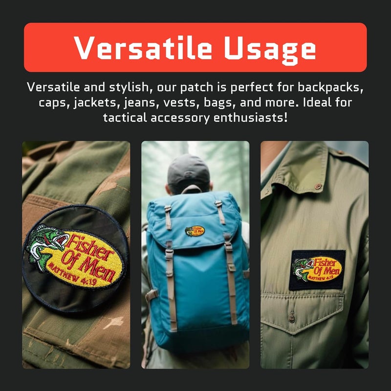 Jestik Fisher of Men Embroidery Patch - Embroidered Patches for Christians, Bible Verse Matthew 4:19 Religious Faith Patch with Hook & Loop Fastener, Cute Patches for Backpacks, Jeans, Jackets, Vests & Hats - Image 5
